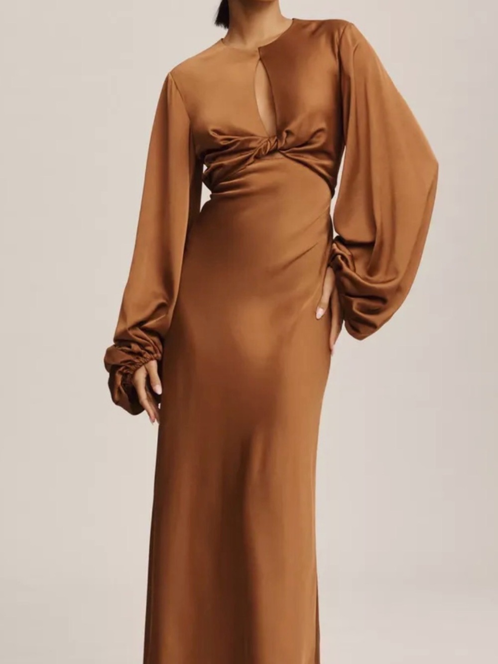 NWT!!! Anthropologie Rust Brown Long Sleeve Twist-front Midi Dress